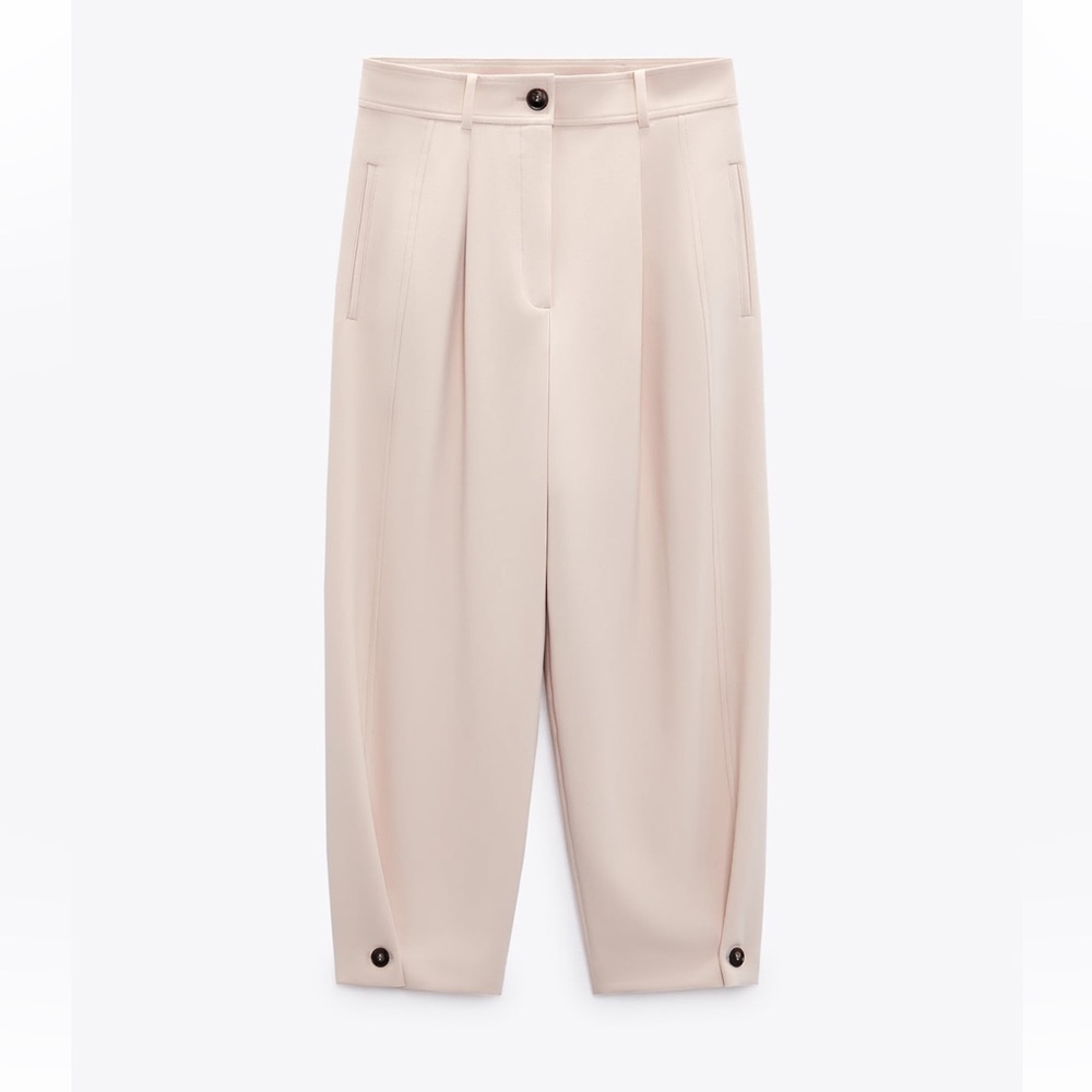 Zara pleated barrel taped ankle pants - xs - cream